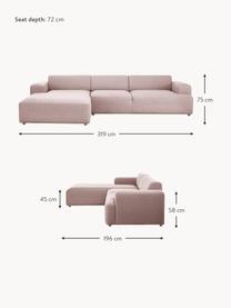 Ecksofa Melva (4-Sitzer), Bezug: 100% Polyester Der hochwe, Gestell: Massives Kiefernholz, Spa, Füße: Kunststoff Dieses Produkt, Webstoff Hellrosa, B 319 x T 196 cm, Eckteil links