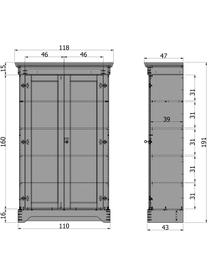 Armoire 2 portes battantes bois de pin noire Isabel, Noir, larg. 118 x haut. 191 cm