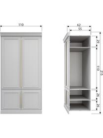 Kleiderschrank Organize mit Kleiderstange in Grauweiß, Korpus: Kiefernholz, lackiert, Griffe: Metall, beschichtet, Grau, Weiß, 110 x 215 cm