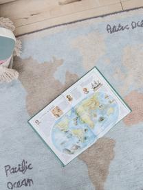 Waschbarer Teppich Vintage Map, Flor: 97% Baumwolle, 3% recycel, Beige, Grau, Blau, B 140 x L 200 cm