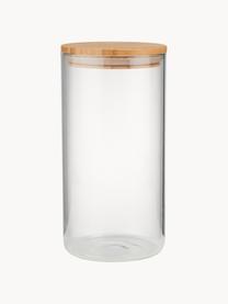 Opbergpot Woodlock met deksel van beukenhout, Pot: glas, Deksel: beukenhout, Transparant, helder hout, Ø 11 x H 28 cm, 2.3 L