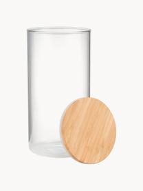 Opbergpot Woodlock met deksel van beukenhout, Pot: glas, Deksel: beukenhout, Transparant, helder hout, Ø 11 x H 28 cm, 2.3 L