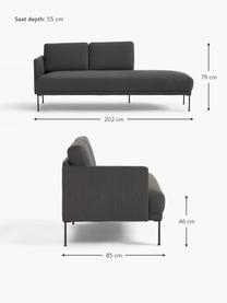 Chaise longue Fluente, Bekleding: 100% polyester. Met 40.00, Frame: massief grenenhout, Poten: gepoedercoat metaal Dit p, Geweven stof antraciet, B 202 x D 85 cm, rugleuning links