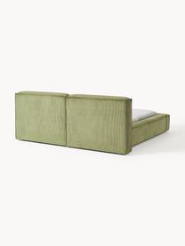 Letto imbottito in velluto a coste con contenitore Lennon, Rivestimento: velluto a coste (98% poli, Struttura: legno di pino massiccio, , Piedini: legno, plastica Questo pr, Velluto a coste verde oliva, Larg. 228 x Lung. 243 cm (superficie 160 x 200 cm)