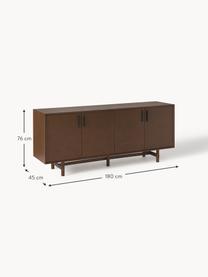Credenza in legno di quercia Diana, Gambe: legno massello di quercia, Maniglie: lega di alluminio, Legno scuro, Larg. 180 x Alt. 76 cm