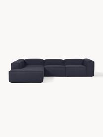Modulares XL-Ecksofa Lennon, Bezug: 100 % Polyester Der strap, Gestell: Massives Kiefernholz FSC-, Füße: Kunststoff, Webstoff Dunkelblau, B 329 x T 269 cm, Eckteil links