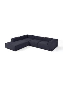 Modulares XL-Ecksofa Lennon, Bezug: 100 % Polyester Der strap, Gestell: Massives Kiefernholz FSC-, Füße: Kunststoff, Webstoff Dunkelblau, B 329 x T 269 cm, Eckteil links