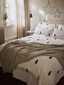 Flanelová posteľná bielizeň s jedličkami X-mas Tree, Biela, čierna, 200 x 200 cm + 2 vankúše 80 x 80