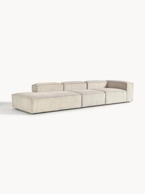 Diván modular grande de pana Lennon, Tapizado: pana (92% poliéster, 8% p, Estructura: madera contrachapada de p, Patas: plástico Las patas están , Pana beige claro, An 357 x F 119 cm, reposabrazos izquierdo