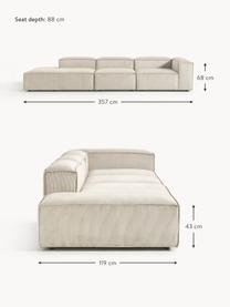 Modulaire XL chaise longue Lennon van corduroy, Bekleding: corduroy (92% polyester, , Frame: massief grenenhout, multi, Poten: kunststof De poten bevind, Corduroy lichtbeige, B 357 x D 119 cm, armleuning links