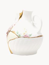 Wazon z porcelany chińskiej Kintsugi, W 19 cm, Biały, błyszczący, wielobarwny, B 18 x W 19 cm