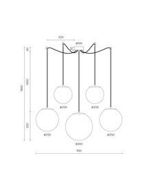 Lampada a sospensione in vetro opale Tsuki, Paralume: vetro opale, Bianco opalino, nero, Larg. 95 x Alt. 166 cm