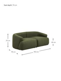 Modulares Sofa Sofia (2-Sitzer) in Grün, Bezug: 100% Polypropylen Der hoc, Gestell: Massives Kiefernholz, Spa, Füße: Kunststoff, Webstoff Grün, B 192 x T 95 cm