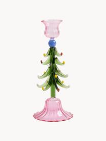 Candelabro in vetro soffiato Merry Tree, Vetro soffiato, Rosa chiaro, verde, multicolore, Ø 8 x Alt. 20 cm