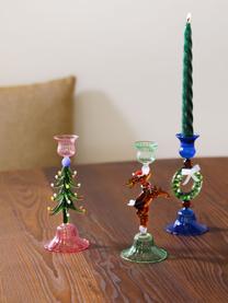 Candelabro in vetro soffiato Merry Tree, Vetro soffiato, Rosa chiaro, verde, multicolore, Ø 8 x Alt. 20 cm