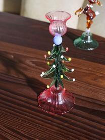 Candelabro in vetro soffiato Merry Tree, Vetro soffiato, Rosa chiaro, verde, multicolore, Ø 8 x Alt. 20 cm