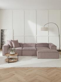 Modulares Ecksofa Lennon aus Cord, Bezug: Cord (92 % Polyester, 8 %, Gestell: Massives Kiefernholz, Spe, Füße: Kunststoff Dieses Produkt, Cord Taupe, B 327 x T 180 cm, Eckteil links