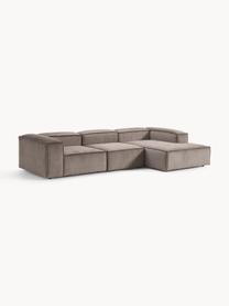 Sofá rinconera modular de pana Lennon, Tapizado: pana (92% poliéster, 8% p, Estructura: madera de pino maciza, ma, Patas: plástico Este producto es, Pana gris pardo, An 327 x F 180 cm, chaise longue izquierda