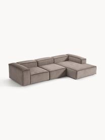 Modulares Ecksofa Lennon aus Cord, Bezug: Cord (92 % Polyester, 8 %, Gestell: Massives Kiefernholz, Spe, Füße: Kunststoff Dieses Produkt, Cord Taupe, B 327 x T 180 cm, Eckteil links