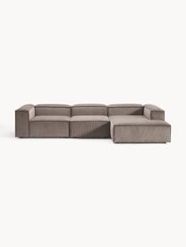 Sofá rinconera modular de pana Lennon, Tapizado: pana (92% poliéster, 8% p, Estructura: madera de pino maciza, ma, Patas: plástico Este producto es, Pana gris pardo, An 327 x F 180 cm, chaise longue izquierda