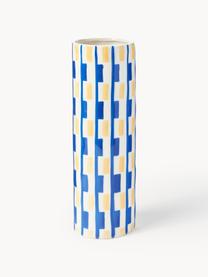 Handgefertigte Porzellan-Vase Clash, H 24 cm, Porzellan, Blau, Hellgelb, Off White, Ø 8 x H 24 cm