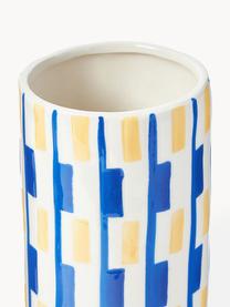 Vase en porcelaine fait main Clash, haut. 24 cm, Porcelaine, Bleu, jaune pâle, blanc cassé, Ø 8 x haut. 24 cm