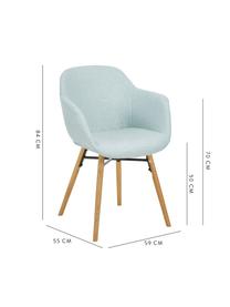 Sedia imbottita con gambe in legno Fiji, Rivestimento: poliestere Con 40.000 cic, Gambe: legno di quercia massicci, Seduta: azzurro Gambe: legno di quercia, Larg. 59 x Prof. 55 cm