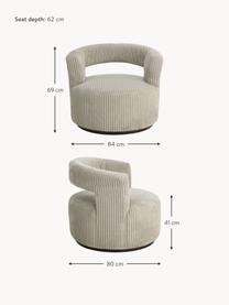 Fauteuil lounge en velours côtelé Jona, Velours côtelé beige, larg. 84 x prof. 80 cm