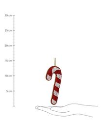 Baumanhänger Candy Cane aus Perlen, Kunststoff-Perlen, Weinrot, Weiss, B 3 x H 13 cm