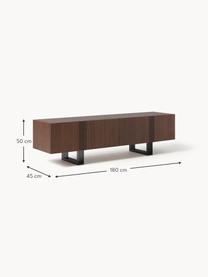 Houten tv-meubel Ross, Poten: metaal Dit product is gem, Eikenhout, donkerbruin gelakt, B 180 cm, H 50 cm