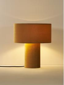 Lampa stołowa z aksamitu Ron, Musztardowy aksamit, Ø 30 x 35 cm