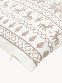 Geborduurde kussenhoes Orkney met Noors decoratief stiksel, 100% katoen, Beige, crèmewit, B 45 x L 45 cm