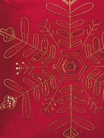 Fluwelen kussenhoes Sparkle met geborduurd parelmotief, Polyester fluweel, Rood, goudkleurig, 45 x 45 cm