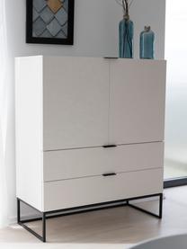 Credenza alta bianca Kobe, Struttura e maniglie: acciaio verniciato opaco, Corpo: bianco opaco Struttura e maniglie: nero opaco, Larg. 100 x Alt. 120 cm