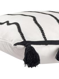 Housse de coussin à houppes Blanket, Noir, blanc