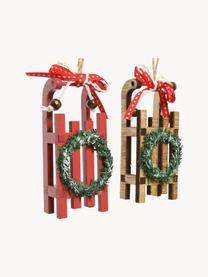 Set di 2 addobbi per albero Sleds, Legno, Multicolore, Larg. 4 x Alt. 10 cm