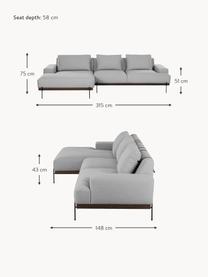 Divano angolare con piedini in metallo Brooks, Rivestimento: poliestere Il rivestiment, Struttura: legno di pino massiccio, Cornice: legno di pino laccato, Piedini: metallo verniciato a polv, Tessuto grigio, Larg. 315 x Prof. 148 cm, chaise-longue a sinistra