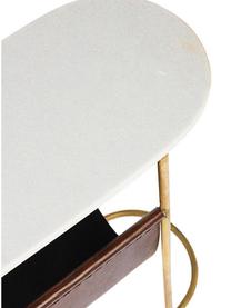 Mesa auxiliar de mármol Marmol, con revistero, Tablero: mármol natural, Estructura: acero, latón, Mármol blanco, cuero marrón, An 53 x F 23 cm