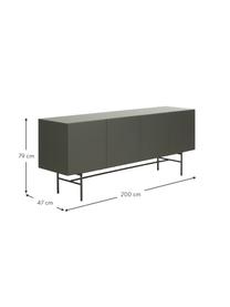 Credenza moderna grigia con ante Anders, Piedini: metallo verniciato a polv, Grigio, Larg. 200 x Alt. 79 cm