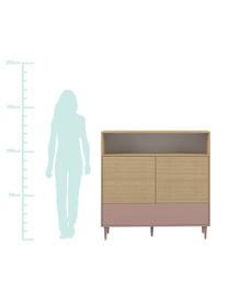 Credenza alta scandi Horizon, Piedini: legno di faggio, massicci, Legno di quercia, rosa cipria, Larg. 120 x Alt. 121 cm