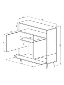 Highboard Horizon im Skandi Design, Korpus: Spanplatte, melaminbeschi, Füße: Buchenholz, massiv, lacki, Eichenholz, Altrosa, 120 x 121 cm