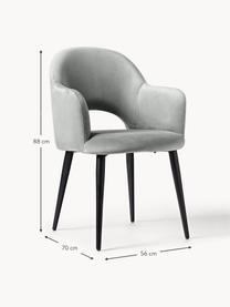 Krzesło z podłokietnikami z aksamitu Rachel, Tapicerka: aksamit (poliester) Dzięk, Nogi: metal malowany proszkowo, Szary aksamit, S 55 x G 65 cm