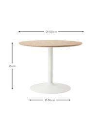 Runder Esstisch Menorca mit Eschenholzfurnier, Ø 100 cm, Tischplatte: Eschenholzfurnier, Mittel, Helles Holz, Weiß, Ø 100 cm