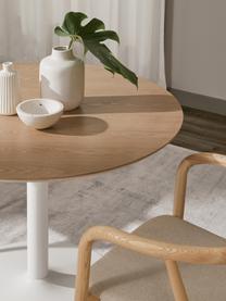 Ronde eettafel Menorca, Ø 100 cm, Tafelblad: MDF met essenhoutfineer, Essenhout, wit, Ø 100 cm