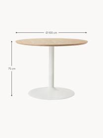 Ronde eettafel Menorca, Ø 100 cm, Tafelblad: MDF met essenhoutfineer, Essenhout, wit, Ø 100 cm