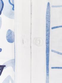 Parure copripiumino in raso di cotone e motivo foglie Andrea, Blu, 135 x 200 cm + 1 federa 80 x 80 cm