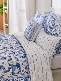 Parure de lit satin de coton bleu blanc, réversible Andrea, 2 pièces, Bleu, larg. 135 x long. 200 cm + 1 taie d'oreiller 80 x 80 cm