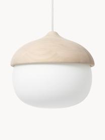 Lámpara de techo de vidrio soplado artesanalmente Terho, Cable: cubierto en tela, Madera de tilo, blanco, Ø 31 x Al 30 cm