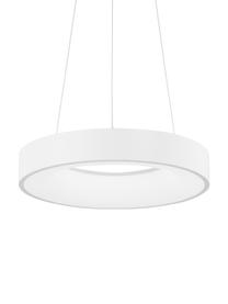 Dimbare LED hanglamp Rando in wit, Lampenkap: gecoat aluminium, Diffuser: acryl, Baldakijn: gecoat aluminium, Wit, Ø 60 x H 6 cm