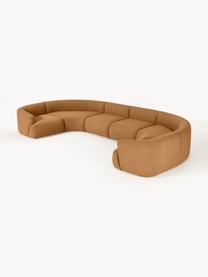 Sofá rinconera modular grande en tejido bouclé Sofia, Tapizado: tejido bouclé (100% polié, Estructura: madera de abeto, tablero , Patas: plástico Este producto es, Bouclé marrón claro, An 450 x F 231 cm